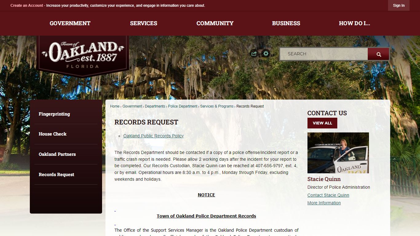 Records Request | Oakland FL
