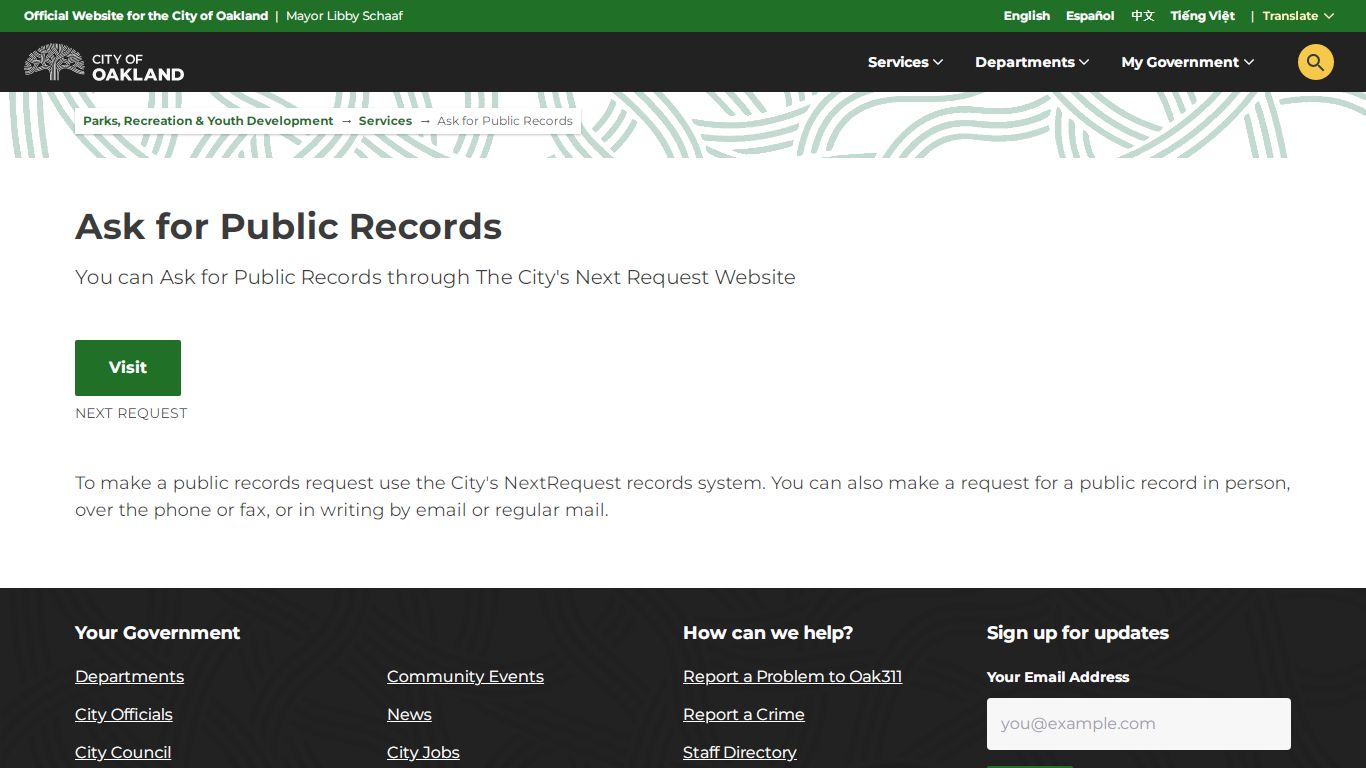 City of Oakland | Ask for Public Records